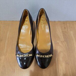 Cole Haan Women's Nikeair Leather & Patten Wedge Dress Shoes Chain Accent Sz 7B
